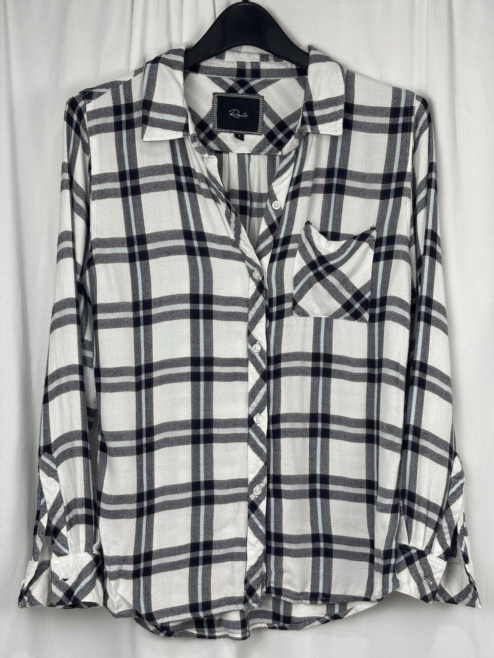Rails Hunter Button Down Flannel Plaid Black White Shirt Blouse Women’s S
